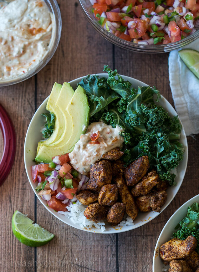 Create your own burrito bowl by placing out topping options and letting everyone assemble their own!