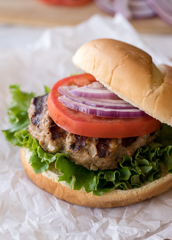 Top your turkey burgers with whatever makes your heart sing! I love lettuce, tomato and onion!