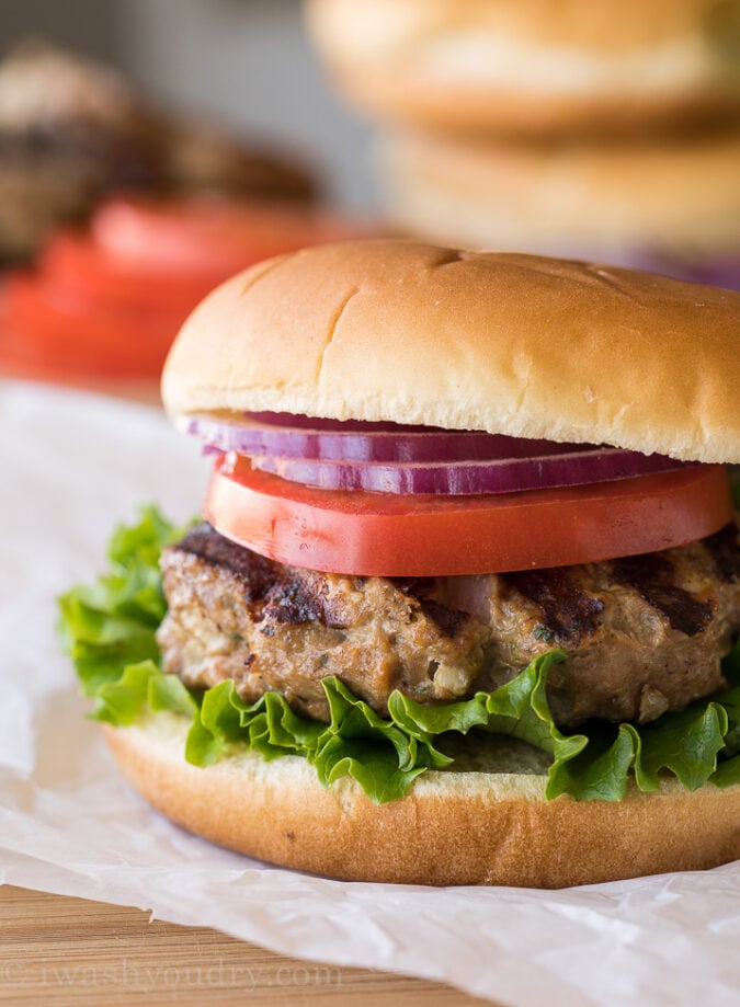 Top your turkey burgers with whatever makes your heart sing! I love lettuce, tomato and onion!