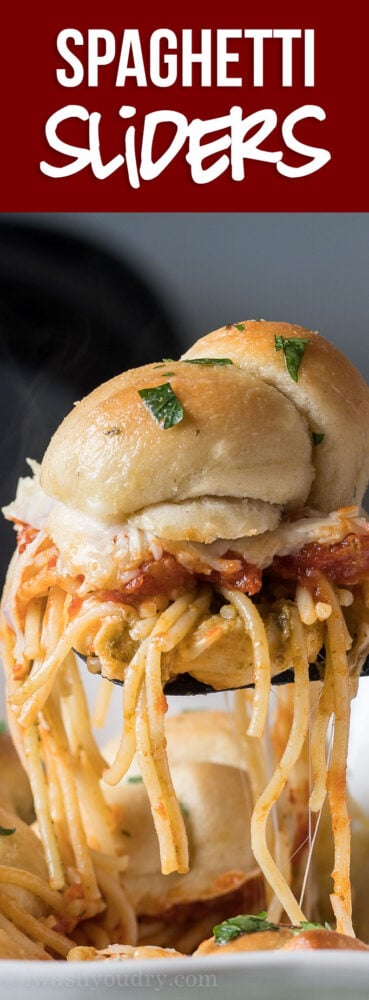 OMG!! These super easy Spaghetti Garlic Knot Sliders only take a handful of ingredients to make and come together in no time!