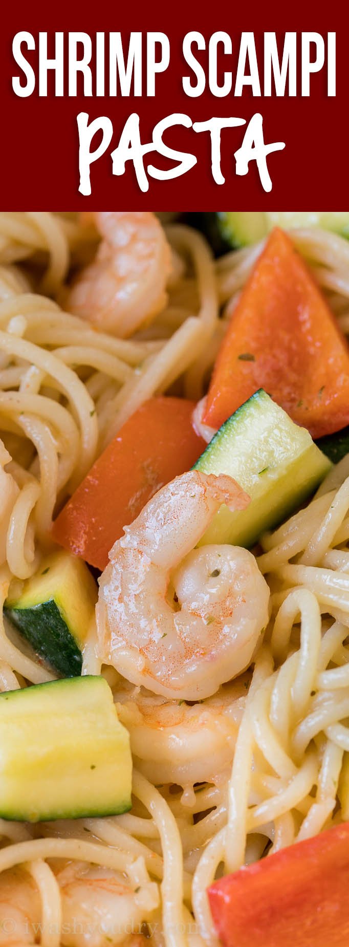 Shrimp Scampi Zucchini Pasta is filled with tender shrimp, zucchini, bell peppers and pasta in a buttery garlic sauce that's ready in just 15 minutes!
