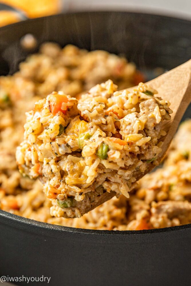 Cheesy Pork and Rice Skillet I Wash You Dry