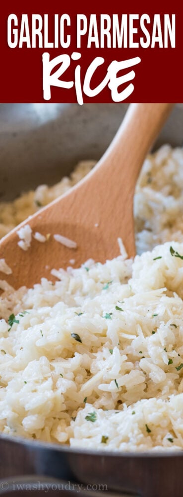 My family LOVES this quick and easy Garlic Parmesan Rice! It's the perfect side dish recipe!