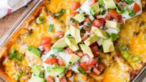 Once your beef enchiladas are done, top with all your favorite taco toppings and enjoy!