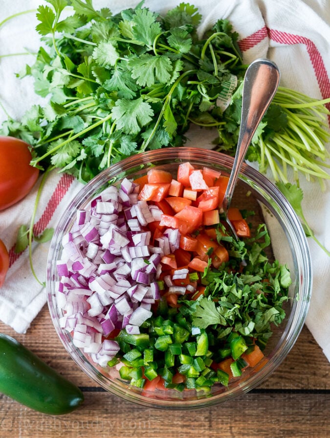 This homemade Pico de Gallo, or salsa fresca is made up of simple ingredients for a delicious Mexican salsa topping!