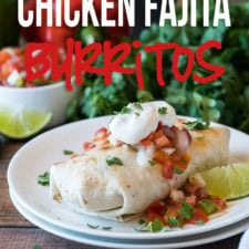 These super easy Baked Chicken Fajita Burritos are filled with charred bell peppers and onions, loads of cheese and tender grilled chicken! Perfect for make ahead meals or a busy weeknight dinner!