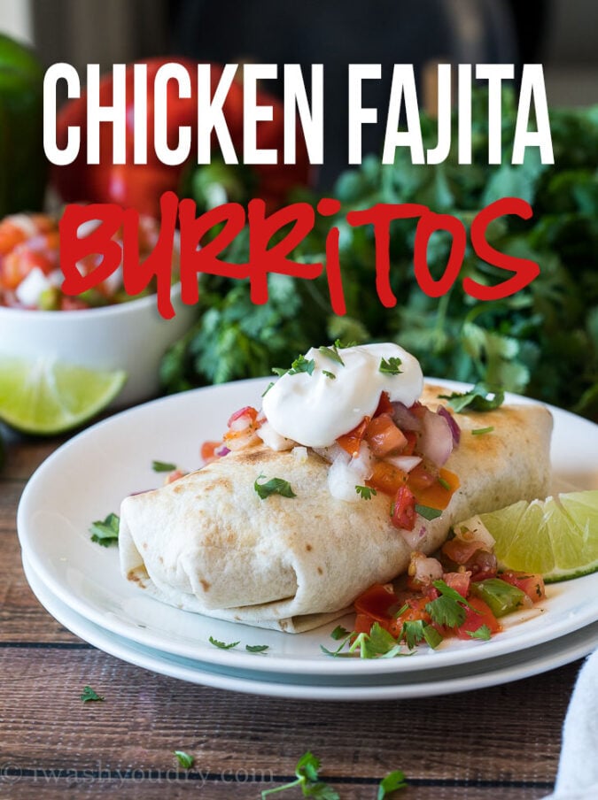 These super easy Baked Chicken Fajita Burritos are filled with charred bell peppers and onions, loads of cheese and tender grilled chicken! Perfect for make ahead meals or a busy weeknight dinner!