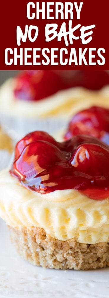 WOW! These No Bake Cherry Cheesecakes are made in a muffin pan so they are perfect for portion control and parties! So quick and so easy to make!