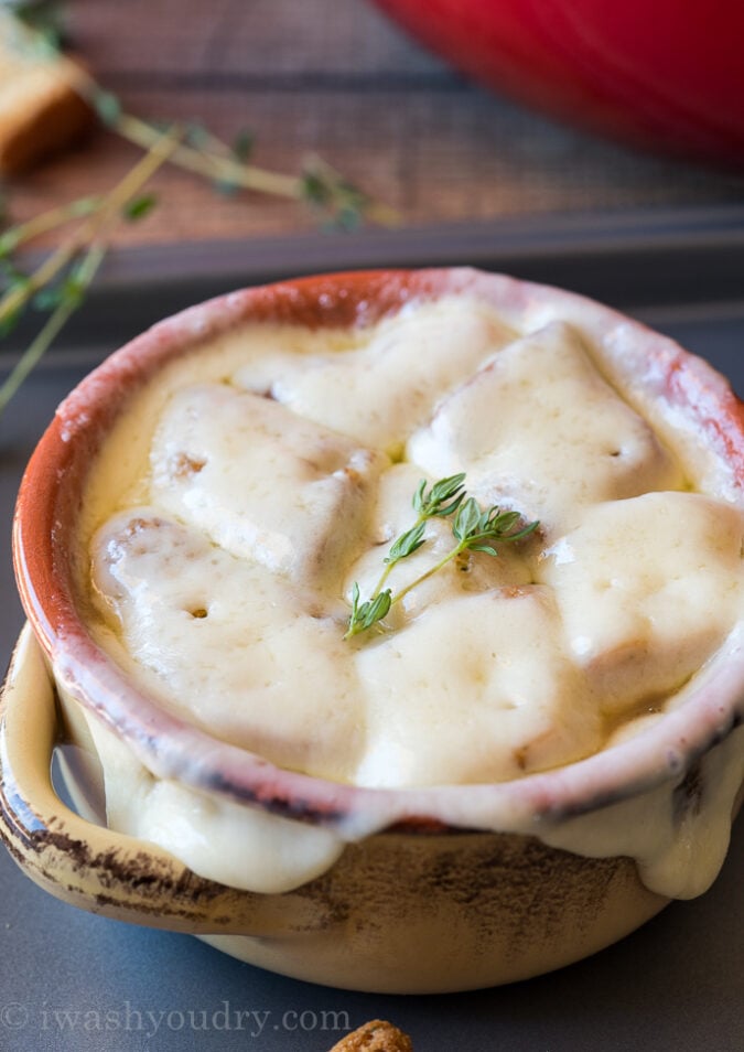 OMG! This recipe for quick and easy French Onion Soup is the bomb! Full of flavor and seriously the easiest!