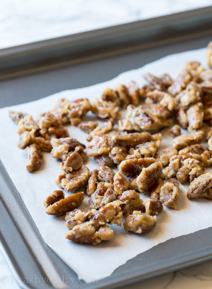 Super easy candied pecans with an added touch of cream to give them an extra delicious coating!