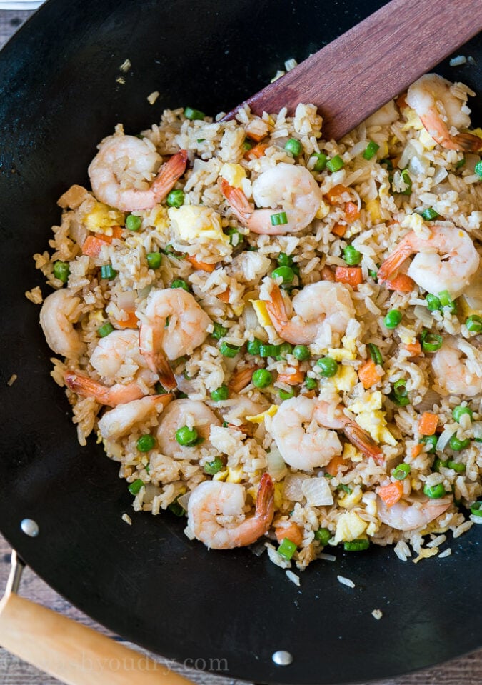 This super quick and easy Shrimp Fried Rice is ready in less than 20 minutes and makes the perfect Chinese takeout copycat recipe!