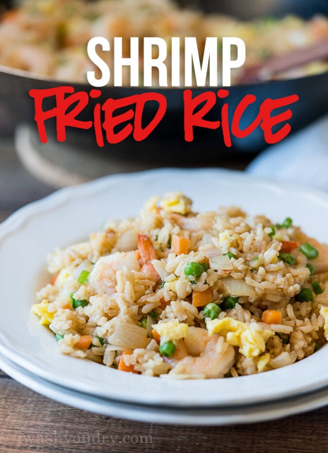 This Shrimp Fried Rice is filled with perfectly plump shrimp, veggies and a delicious sauce that make it better than takeout!