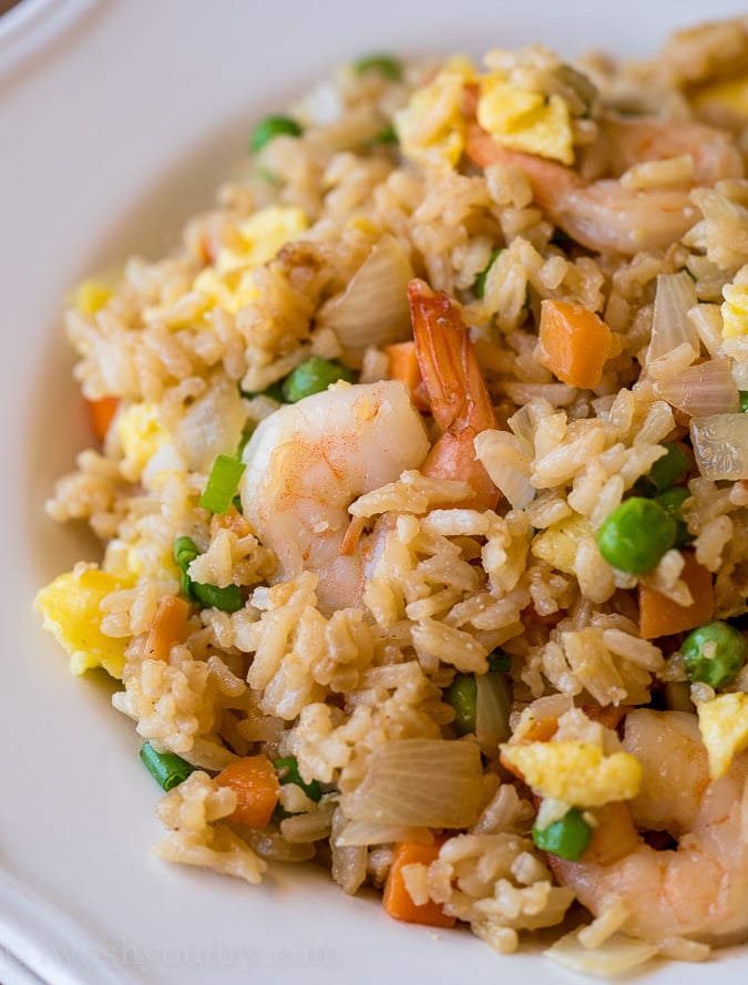 Shrimp Fried Rice in a white bowl