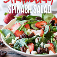 This super easy Strawberry Spinach Salad with candied pecans is the perfect summer salad! So quick and super delicious!