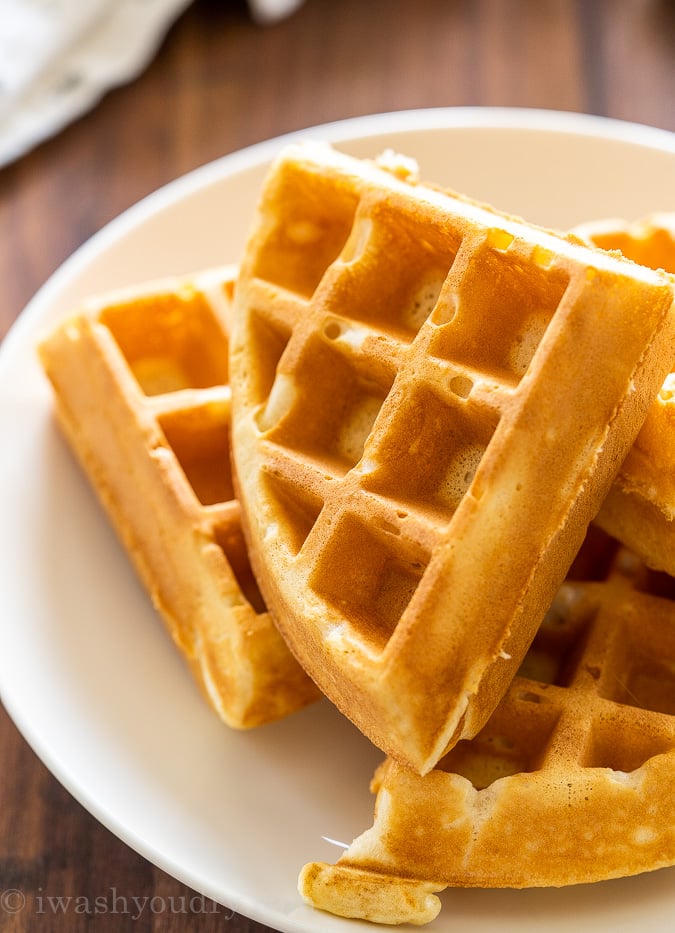 Belgium waffle recipe cut into 4 pieces.