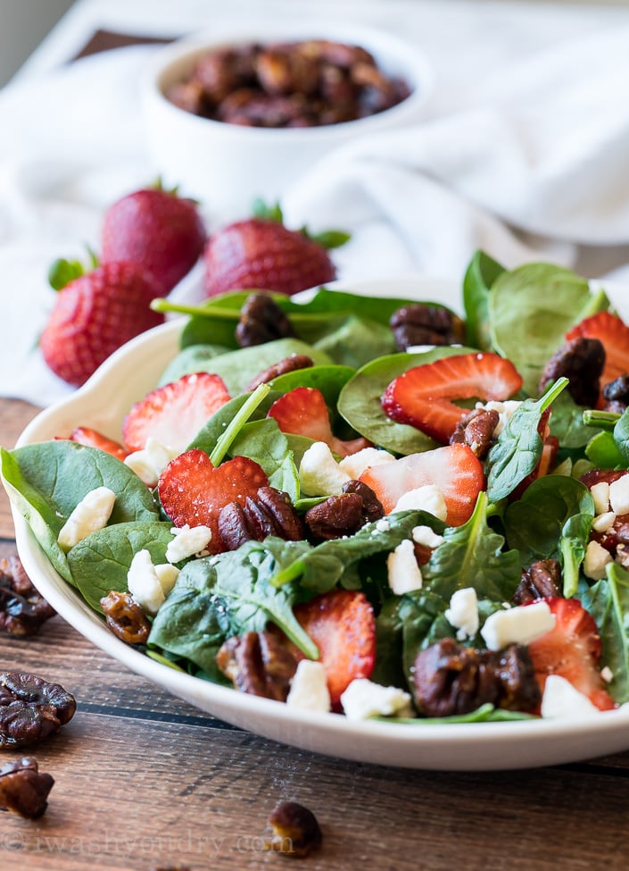 Strawberry Spinach Salad with Candied Pecans