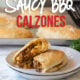 YUM! These Cheesy BBQ Pork Calzones are stuffed with extra cheesy macaroni and cheese, saucy shredded pork and baked until golden brown.