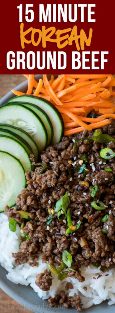 OMG! This super easy Korean Ground Beef Recipe comes together in less than 15 minutes and was the perfect easy dinner recipe for our busy weeknight! Even my picky child ate every last bite!