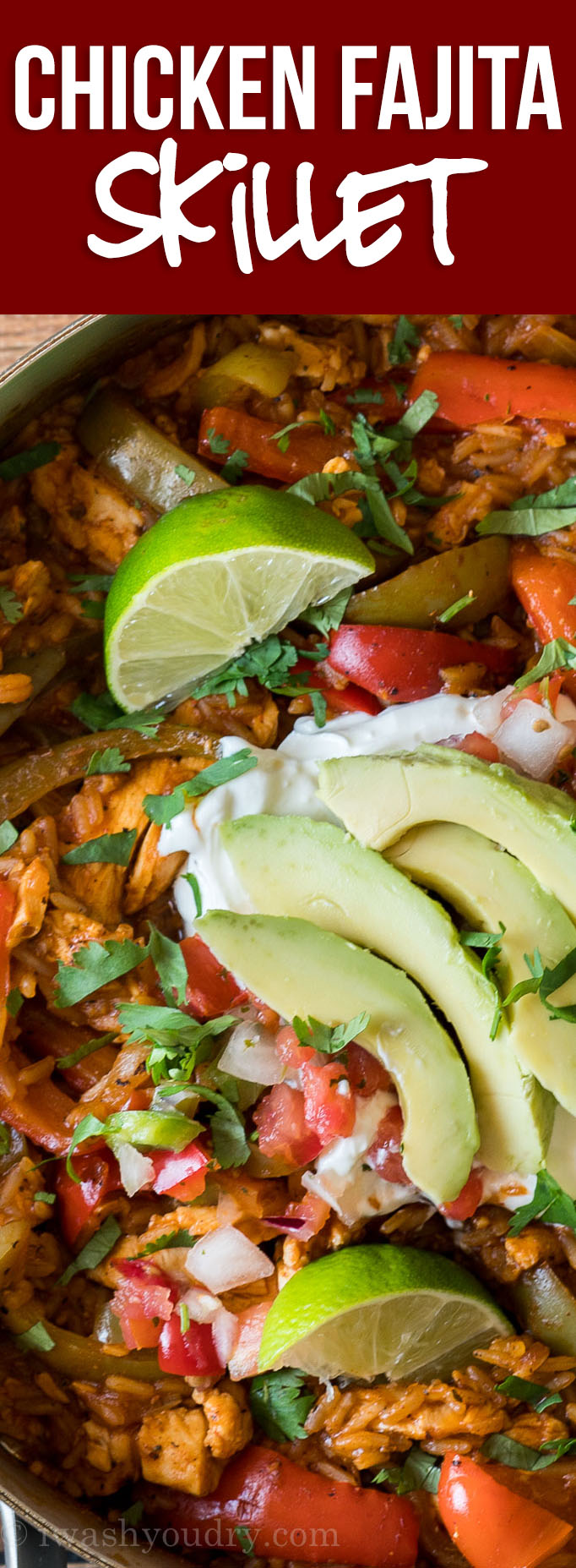 WOW! This fully loaded Chicken Fajita Rice Skillet is filled with all the classic flavors of chicken fajitas in one easy to make recipe! Everything is cooked in just one pan for an easy weeknight dinner!