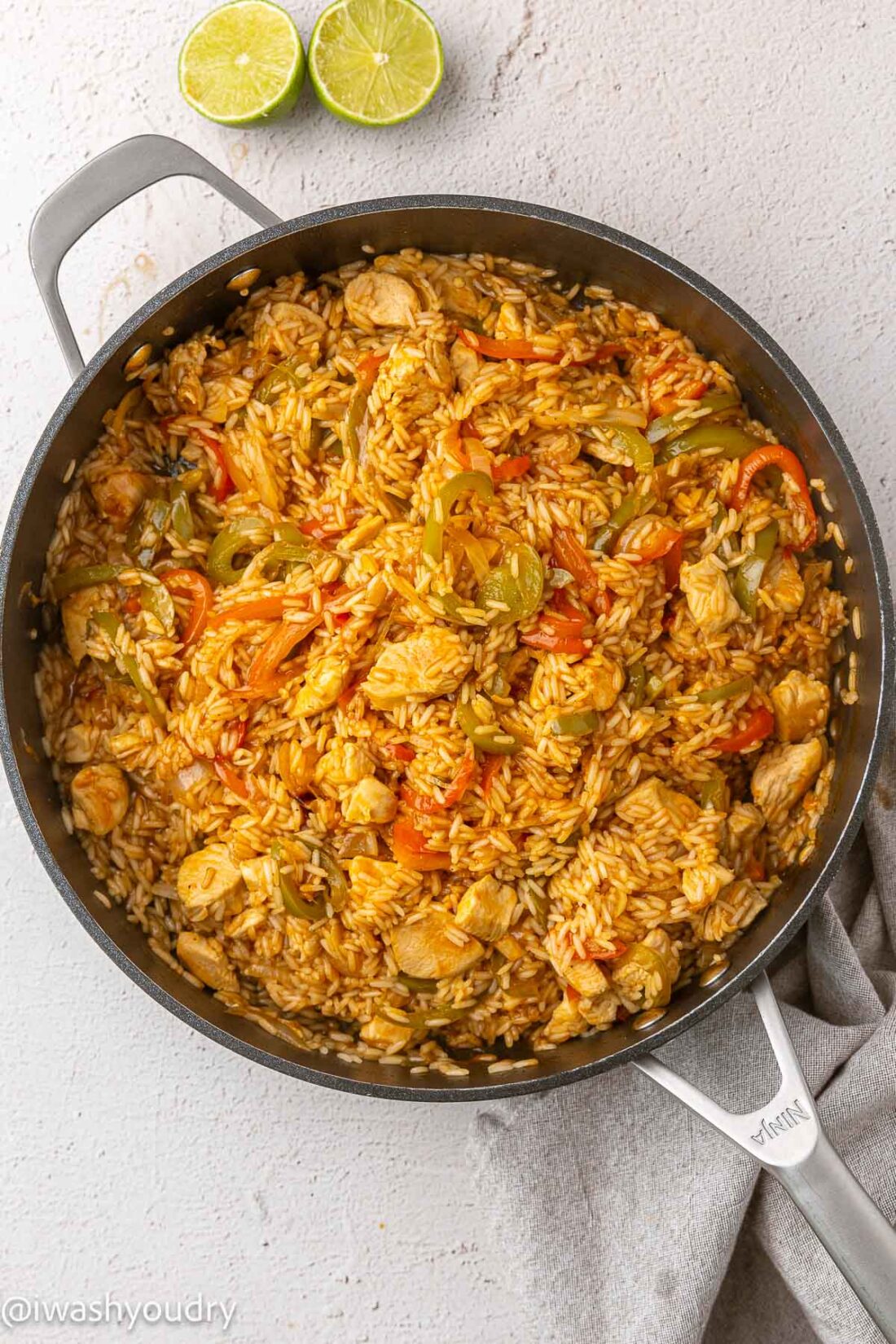 fluffed rice with chicken and peppers.