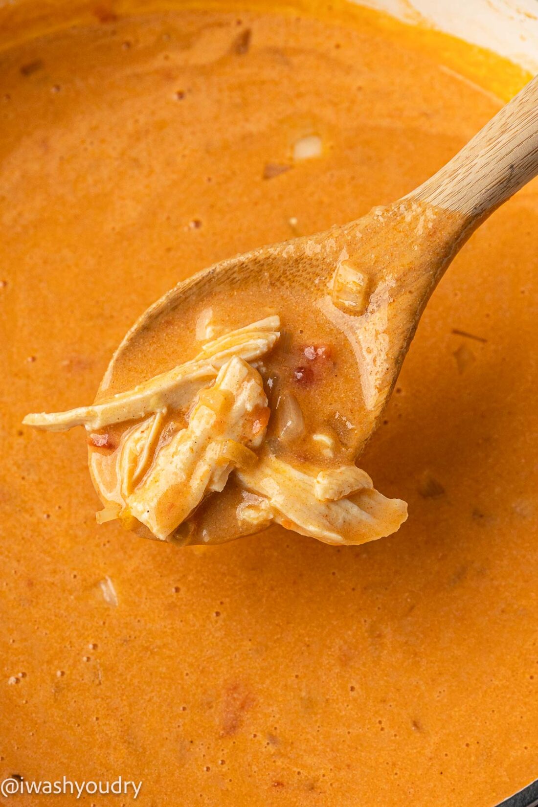 spoonful of chicken enchilada soup while still in pot.