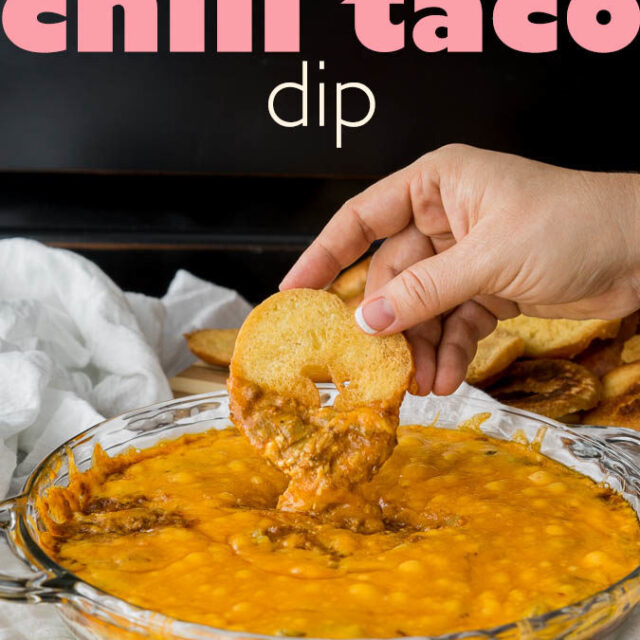 Cheesy Chili Taco Dip with Homemade Bagel Crisps