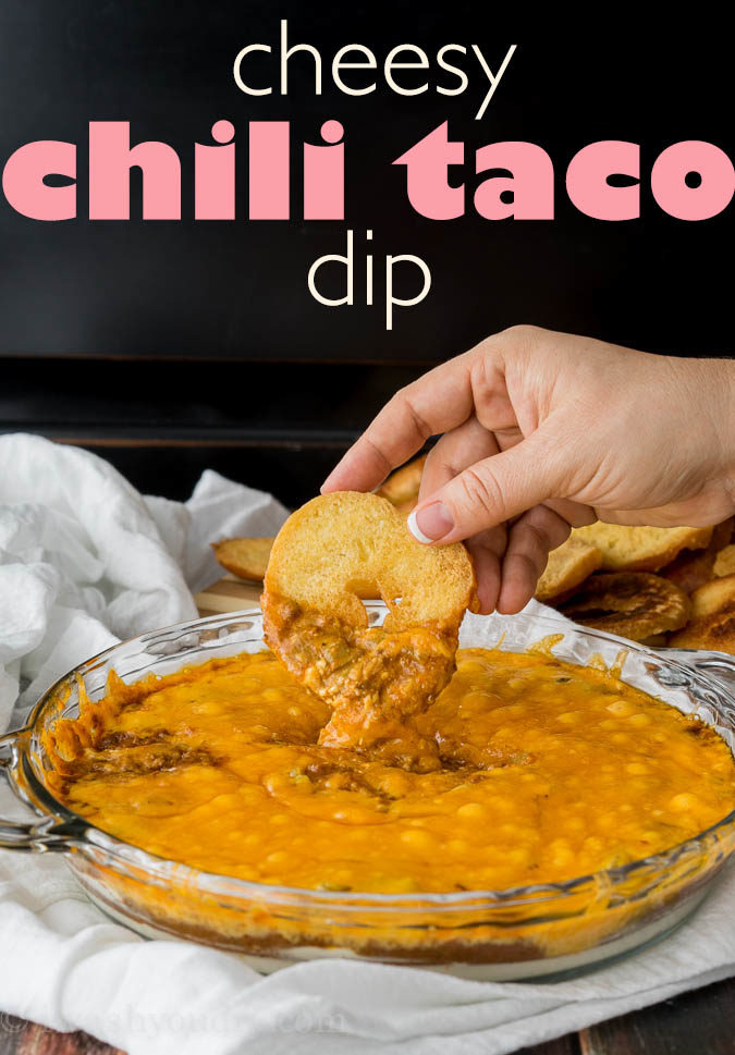 Cheesy Chili Taco Dip with Homemade Bagel Crisps Image