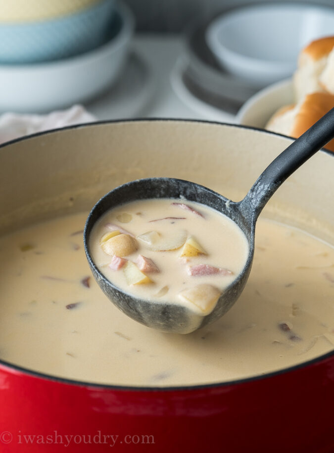 This creamy and cheesy Ham and Potato Soup is so easy to make! It's a perfect way to use leftover ham!