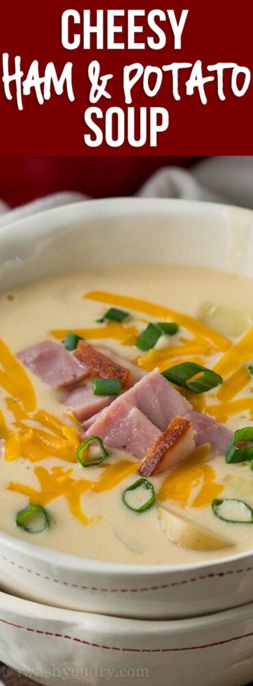 YUM! This creamy and Cheesy Ham Potato Soup Recipe is a family favorite! Everyone LOVED it!