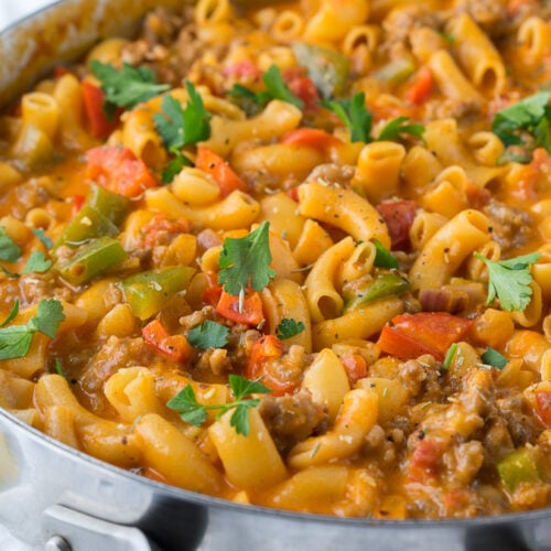 Cheesy Sausage and Macaroni Skillet - I Wash You Dry