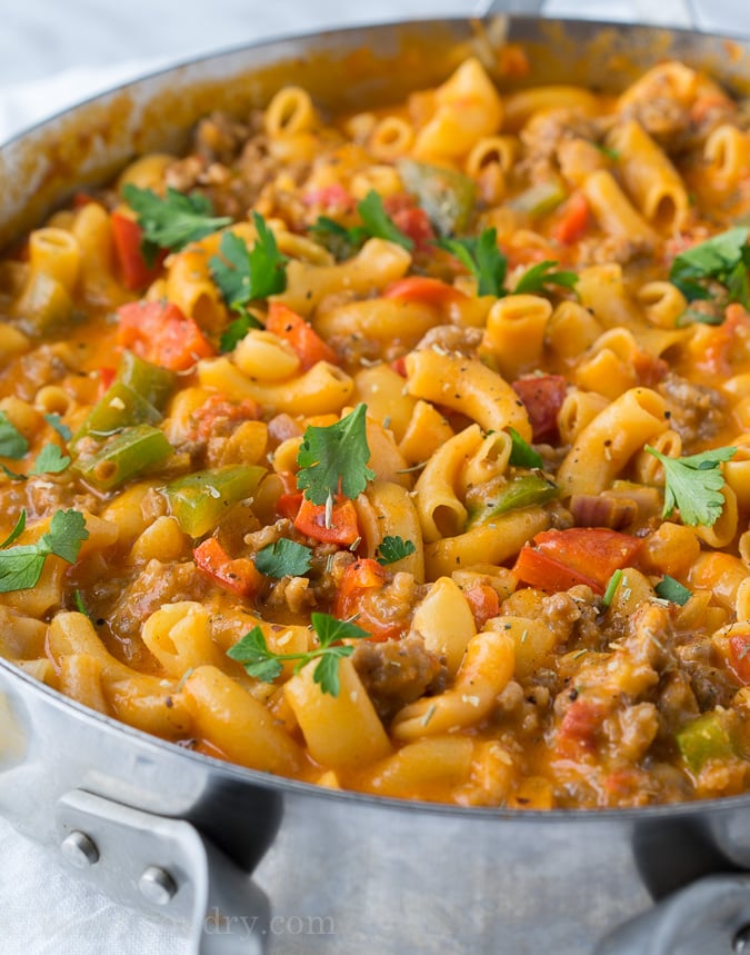 Cheesy Sausage and Macaroni Skillet - I Wash You Dry