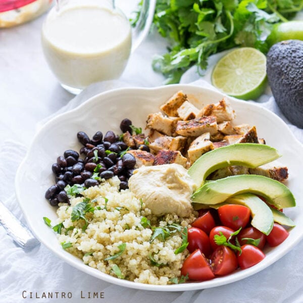 Cilantro Lime Quinoa Bowls with Hummus Vinaigrette