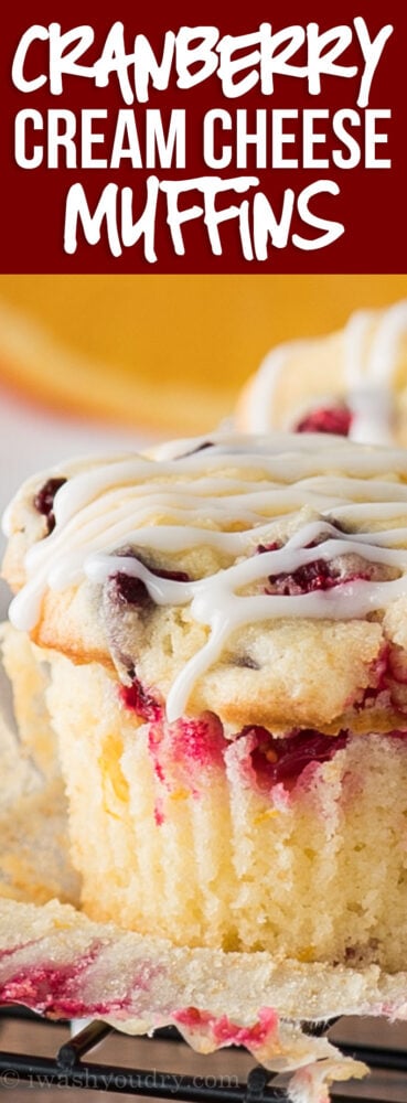 OMG! We can't get enough of these delicious Cranberry Cream Cheese Muffins! They're so soft and tender and the perfect balance of sweet, tart and creamy! YUM!