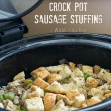 A crockpot filled with food, with sausage stuffing