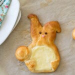 A close up of a bunny shaped pastry on a table