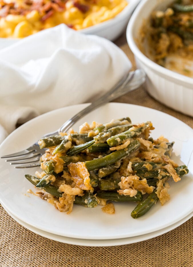 My family LOVES this cheesy Classic Green Bean Casserole recipe! The added cheese really takes it over the top and makes it extra special for the holidays.