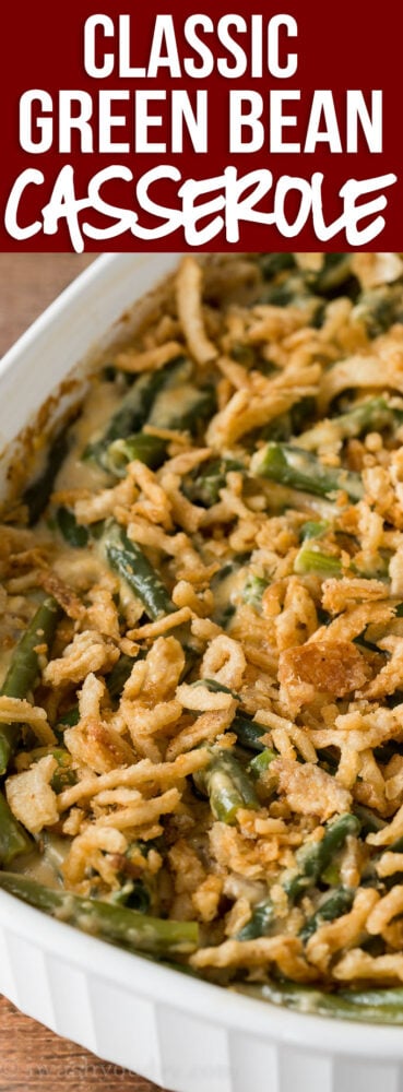 YUM! This Classic Green Bean Casserole Recipe is made with fresh green beans and a surprise ingredient that sends it over the top!