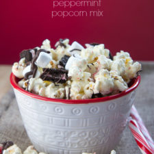 A close up of bowl of Peppermint Popcorn Mix
