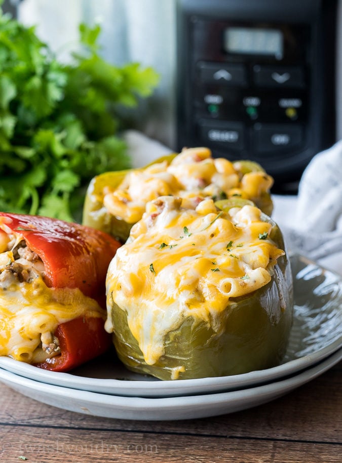 Slow Cooker Beef Macaroni Stuffed Peppers I Wash You Dry