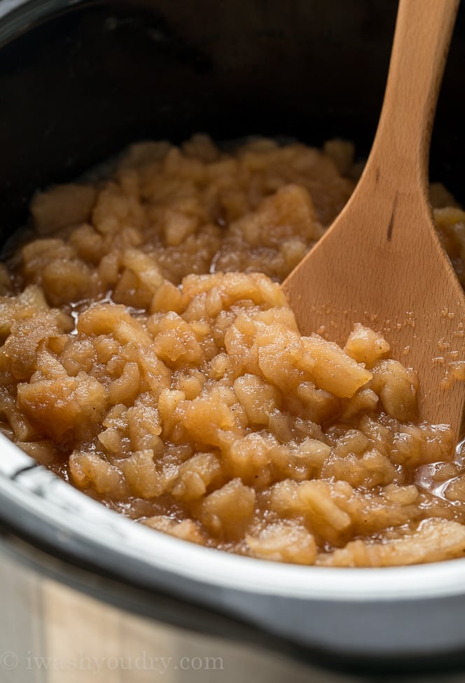 To keep your Slow Cooker Apple Sauce a little more chunky in texture, simply stir the apples throughout the cook time. No mashing or blending of apples required!