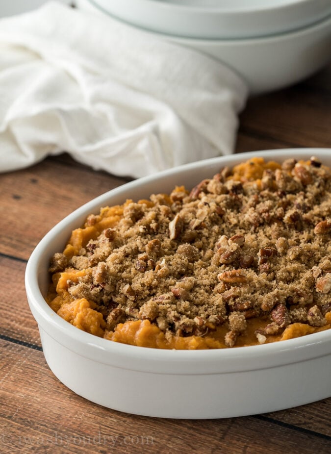 AMAZING! This super quick and easy Sweet Potato Casserole uses Bob Evans Mashed Sweet Potatoes as the base! Brilliant!