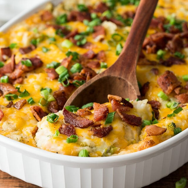 Loaded Broccoli Cheese Mashed Potato Casserole - I Wash You Dry