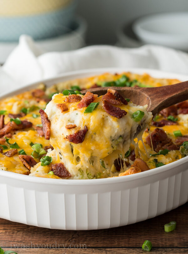 Loaded Broccoli Cheese Mashed Potato Casserole - I Wash You Dry