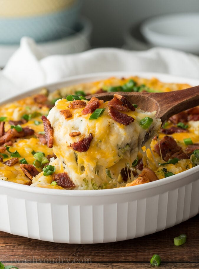 Super cheesy and delicious Loaded Broccoli Cheese Mashed Potato Casserole is a family favorite!