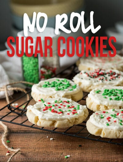 This No Roll Sugar Cookie Recipe also needs NO chill time and results in buttery soft cookies that melt in your mouth!