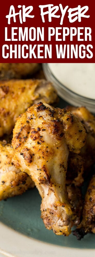 OMG! These Lemon Pepper Chicken Wings are made in the air fryer in just 20 minutes and taste SO GOOD!