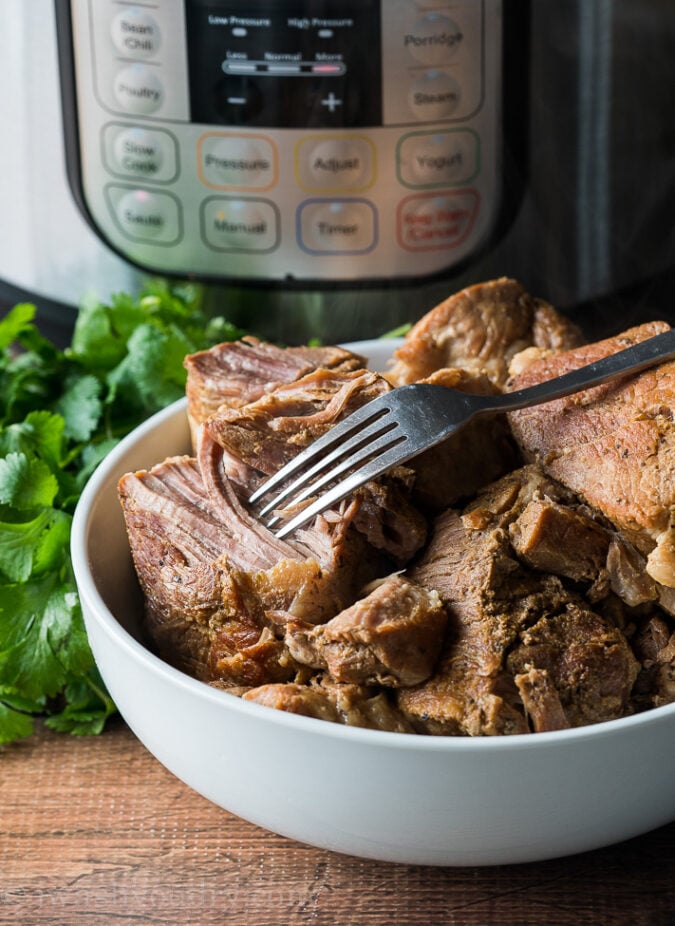 This Instant Pot Pork Carnitas recipe makes for the most tender pulled pork ever! It falls apart with just a touch of the fork!