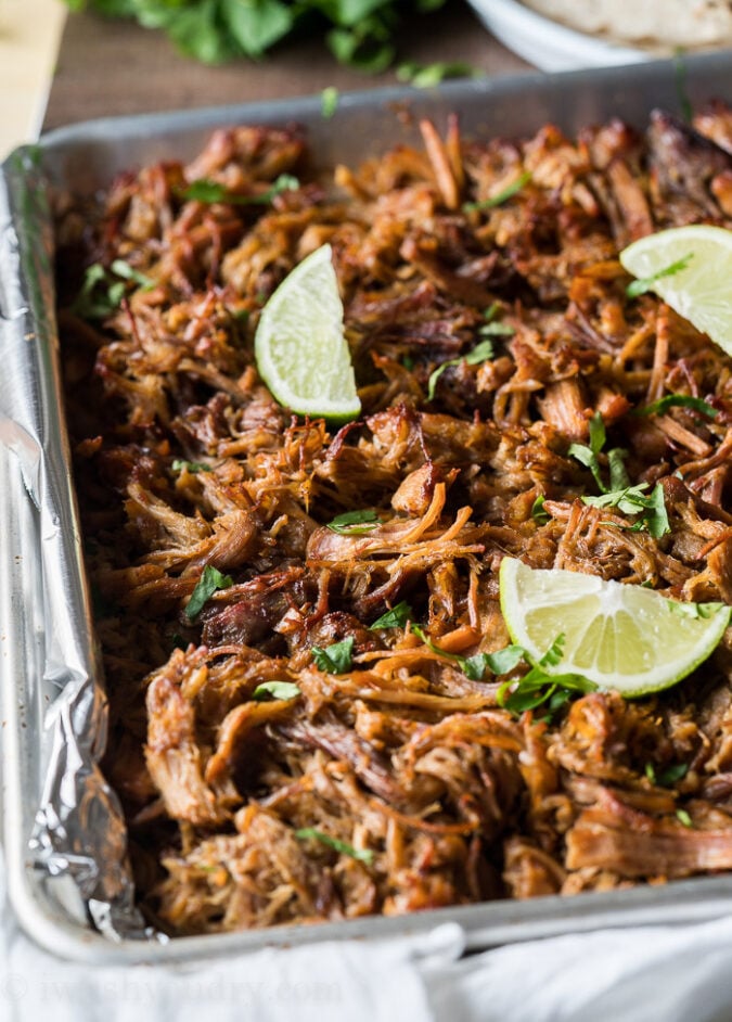 Turn regular pork carnitas into the BEST pork carnitas you've ever had by broiling the meat after it's been cooked. DELICIOUS!