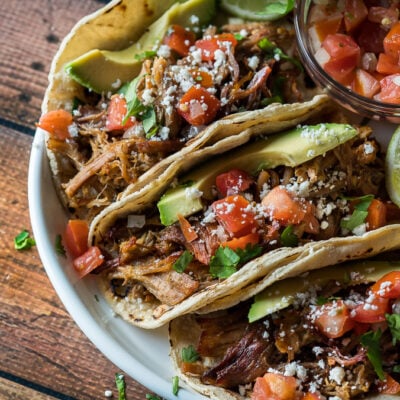OMG! These Crispy Instant Pot Pork Carnitas are seriously SO GOOD! I couldn't stop eating the pork off the tray!