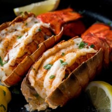 Perfectly Broiled Lobster Tails ready to enjoy in about 10 minutes! So much better than going to a fancy restaurant!